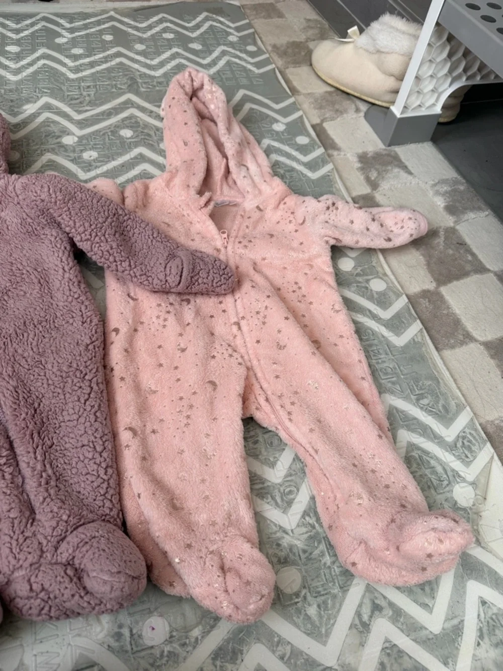 Carter's Plush Hooded Footed One-Piece Jumpsuits in Pink and Mauve bundles